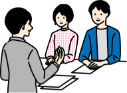 スタッフと夫婦が会話しているイラスト